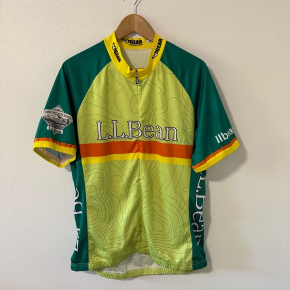 L.L. Bean Tops - L.L. Bean V-Gear Cycling Jersey Shirt Green Orange Yellow 1/2 Zip Pockets-XXL
